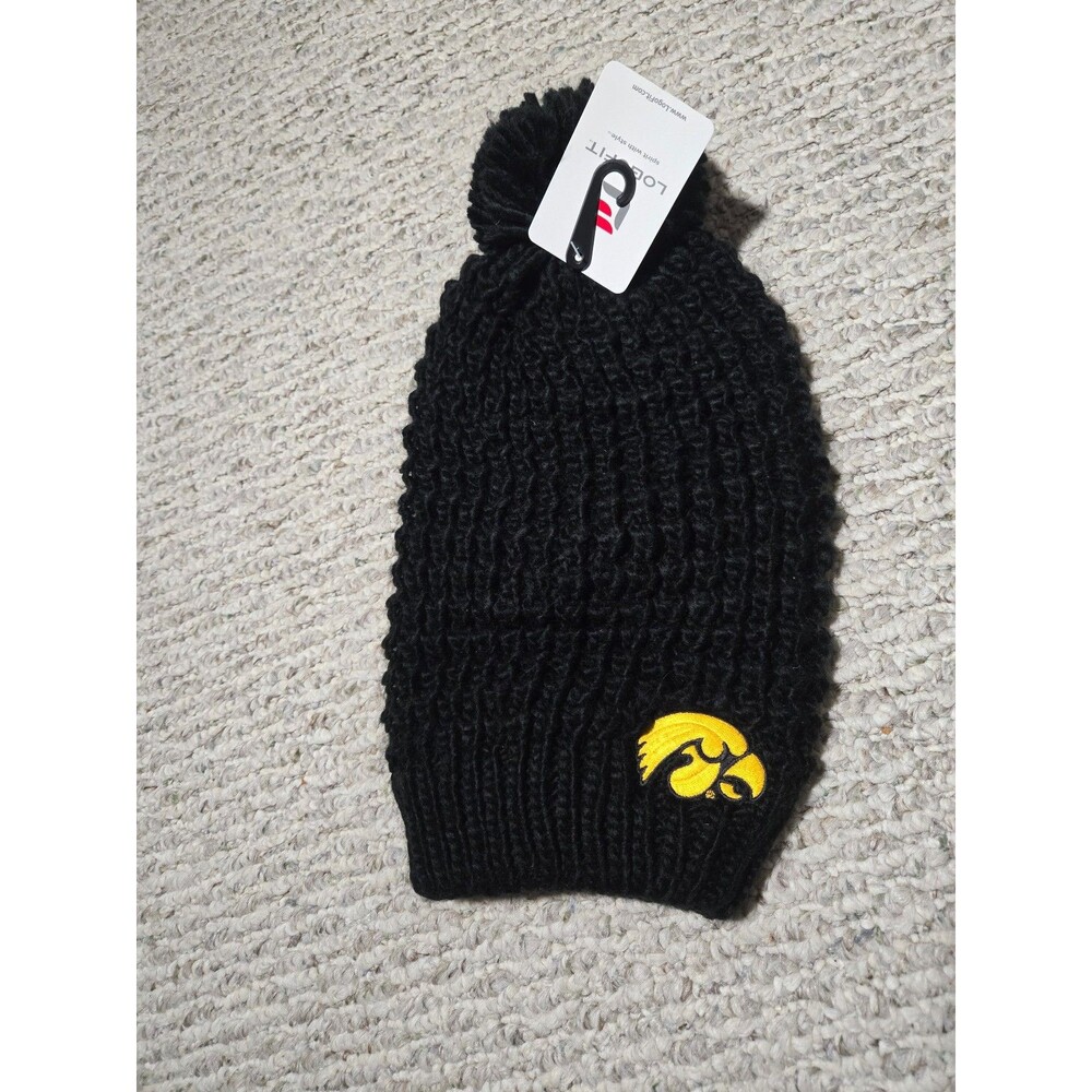 Nwt Logo Fit Iowa Hawkeyes Winter Pom Pom Beanie Hat Knit Black Yellow